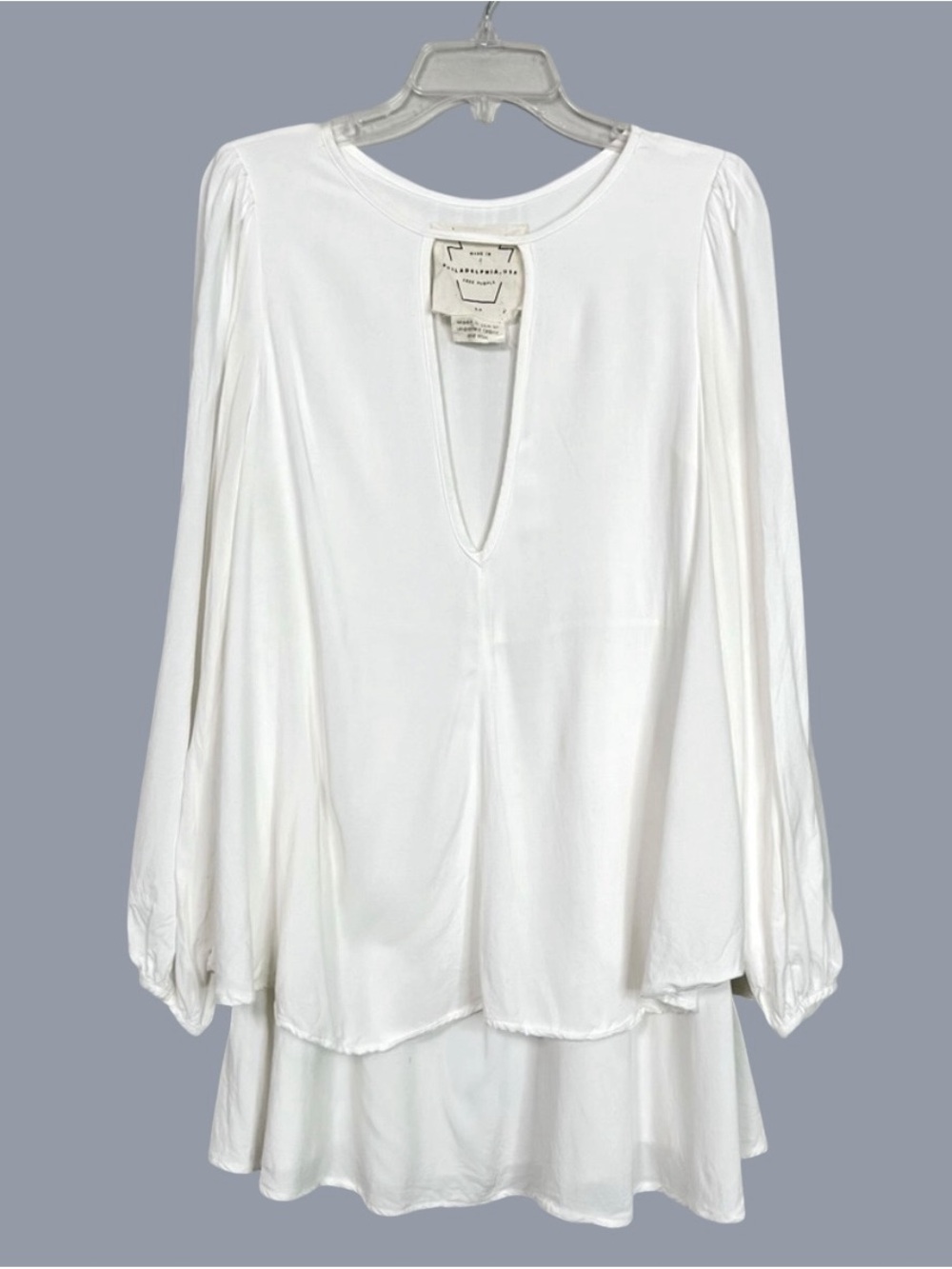 Free People White Long-Sleeve V-Neck Tunic Top